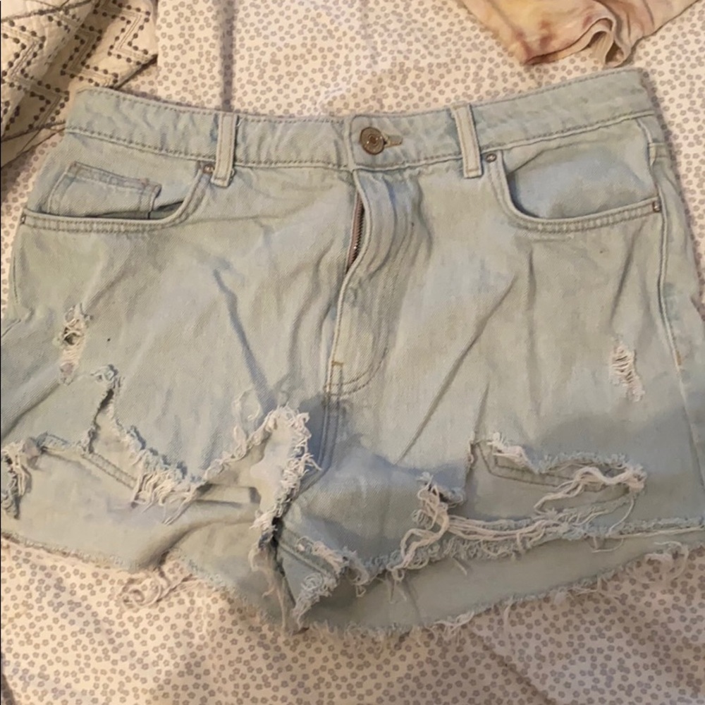 Distressed jean shorts